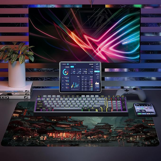 Mouse Pad, Large Anti-Slip with Stitched Edges Desk Mat Desktop Laptop Computer Desk Keyboard Mat,Table Protector Blotter Mat (Moon, 35.4" x 15.7")