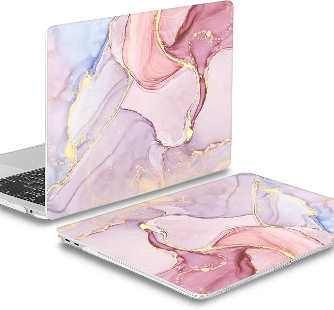 Mektron for MacBook Air 13 inch Case 2020 2019 2018 Release A2337 M1 A2179 A1932 with Retina Display Fits Touch ID, Plastic Hard Shell & Keyboard Cover & Screen Protector & Webcam Cover, Pink Marble
