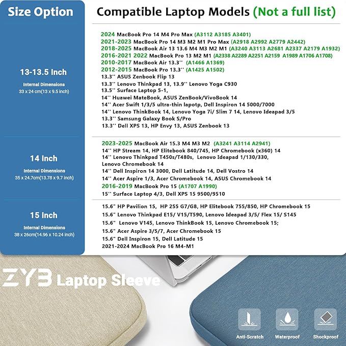 ZYB Waterproof Laptop Case 13 Inch,13 Inch Laptop Sleeve for MacBook Neo Air 13 13.6 M5 M4 M3-M1 2026-2017,MacBook Pro 14/13 M5 M4 M3-M1 2026-2012,Lenovo etc 13.3" with Pocket&Accessory Bag-Haze Blue