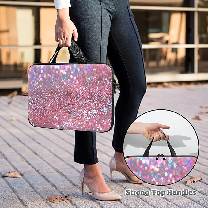 Laptop Sleeve Case Bag 15 inch, Pink Glitter Slim Carrying Case Handbag Travel Laptop Bag for 15 inch MacBook Air M3/M2/15 Pro/Surface Laptop 7/6/5/4/3/ Dell XPS 15 Plus