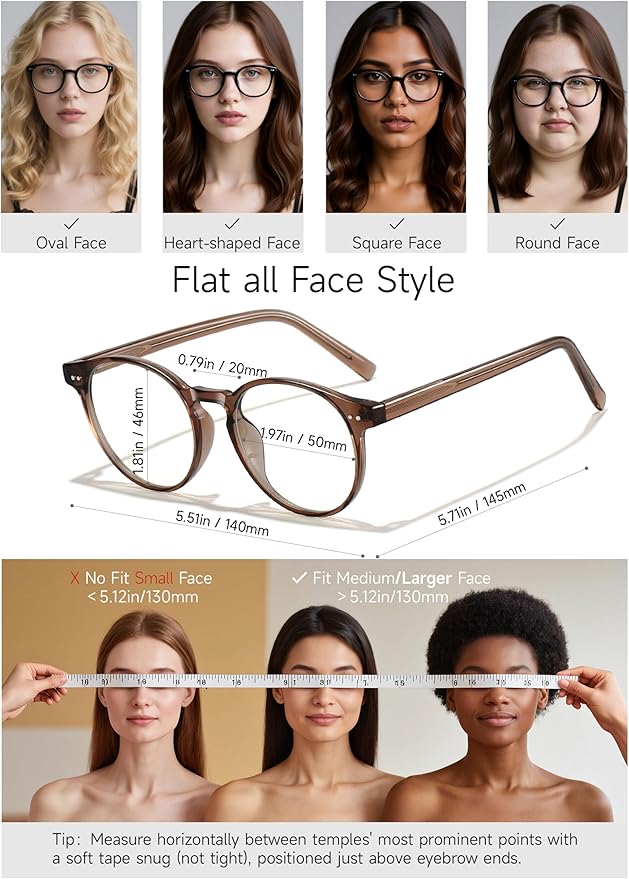 Round Blue Light Blocking Glasses Lightweight Chic Frame Anti Eye Strain Protection Computer Gaming for Women and Men
