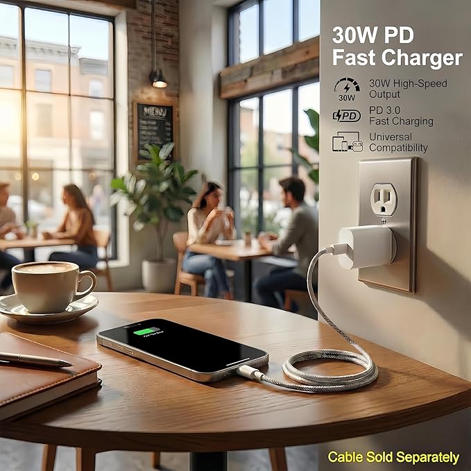 TT&C USB C Block 30W PD3.0 Fast Charger, Type C Plug Cube Wall Adapter Power Brick Compatible with iPhone 17, 17e, 17 Pro Max, 16, 16e, 15, 14, 13, 12, iPad, mini, Galaxy S26 S25, S24