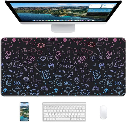XL Gaming Mouse Pad, 31.5x15.7'' Large Desk Mat with Anti-Slip Rubber Base & Stitched Edges for Gaming, Office, Home - Cute Graffiti