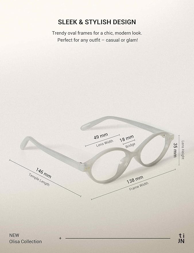 TIJN Olisa Blue Light Blocking Glasses for Women Men,Retro Oval Frame Bluelight Eyeglasses for Gaming/Computer/Screen
