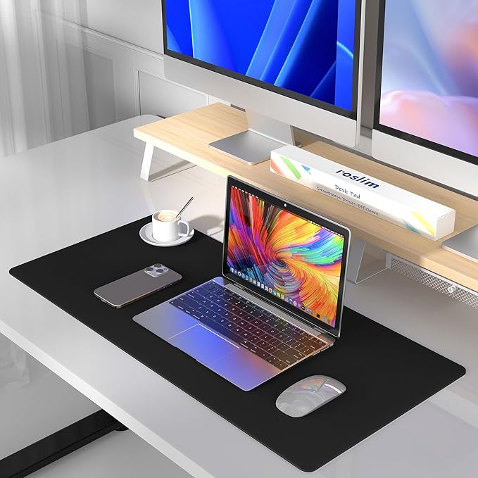 Desk Pad Protector Mouse Pad, Non-slip Computer Mat for Desk, PU Leather Office Desk Mat, Waterproof Desk Pad for Keyboard and Mouse, Laptop Desk Blotter Pad for Home and Office, Black (15.7''X31.5'')