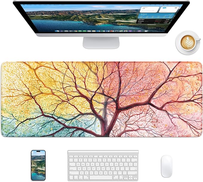 Nature Mouse Pad, 31.5 x 11.8 Large Desk Mat with Stitched Edges & Non-Slip Base, Mousepad for Office, Home, Work, Sunset Tree