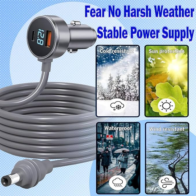URANT12V-48V DC Power Cable for Starlink Mini,18AWG Heavy Duty Car Power Adapter with Voltage Display,USB-C PD Fast Charging,Step-up Voltage Stabilizer for RV,Truck,Marine & Off-Road(10FT)