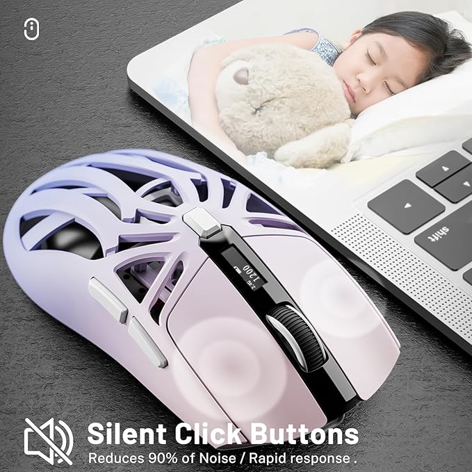 Wireless Gaming Mouse, 10000 DPI, Tri-Mode 2.4GHz/Bluetooth/Wired Mouse, 6 Buttons, Digital Display, Silent Mice, Rechargeable, Customizable Macro and RGB Backlight for PC/Mac/Laptop (Purple)