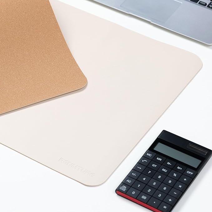 RENMTURE Dual-Sided Large Desk Pad, Faux Leather Natural Cork Mouse pad, Desk Accessories Protector, for Office and Home Work (Off-White, 32"x16")