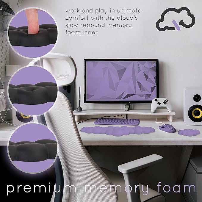 Create-ables Qloud Cloud Wrist Rest Keyboard Wrist Rest for Computer Keyboard Pad, Cloud Keyboard Wrist Rest, Wrist Pad for Keyboard, Memory Foam, Non Slip Base, Comes with Mouse Pad - Lilac Purple