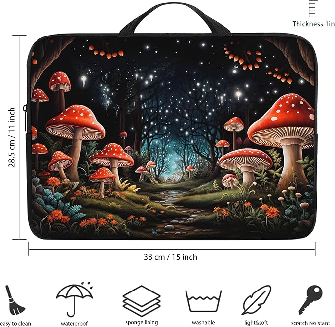 Laptop Sleeve Bag with Handle Computer Protective Soft Cover Case for 14 Inch 13 Inch Laptop,Forest Musnroom