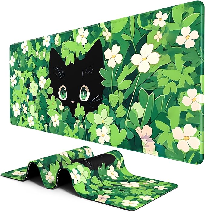 Large BOSOBO Gaming Mouse Mat, XXL, 31.5 x 11.8 Inches, Anime Grass Cat
