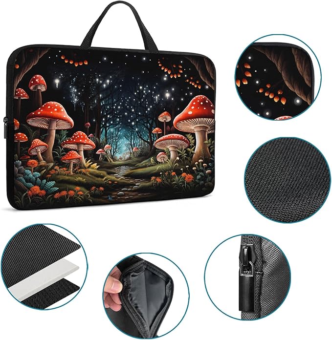 Laptop Sleeve Bag with Handle Computer Protective Soft Cover Case for 14 Inch 13 Inch Laptop,Forest Musnroom