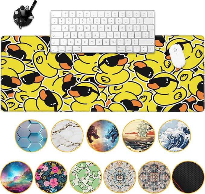 Gaming Mouse Pad,Kawaii Cute Yellow Duck Desk Pad,31.5""X15.7"" Extended Gaming Mouse Pad Mat with Stitched Edge Non-Slip Base Big Mouse Pad for Office Keyboard Laptop, Large, WDQ-D08