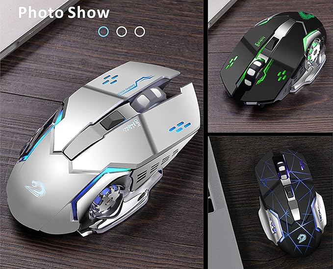 Uciefy Q85 Rechargeable Wireless Gaming Mouse, 2.4G LED Optical Silent Wireless Computer Mouse with 4 LED Light, 3 Adjustable DPI, Ergonomic Design, Auto Sleeping (Starry Black)