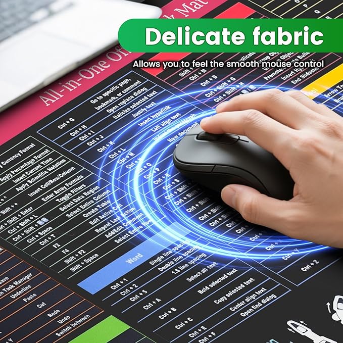 Excel/Word/Power Point Mouse pad Cheat Sheet Desk pad XXL (35.4"x15.7") Non-Slip Office, Gaming Desk Mat Over 200 Shortcuts Computer Desk Mat, Keyboard mat