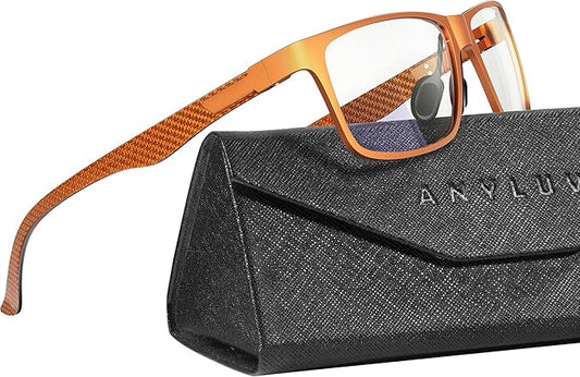 ANYLUV Carbon Fiber Reading Glasses for Men Women, Blue Light Blocking Computer Readers, Anti Glare Spring Hinge