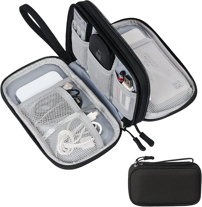 Skycase Electronic Organizer Travel Case - Waterproof Travel Cord Pouches for Organization, Cable Organizer, All-in-One Double Layers Storage Bag for Accessories, Charger, Cable, Black