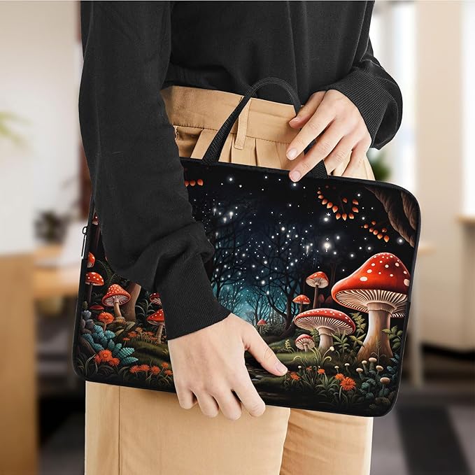 Laptop Sleeve Bag with Handle Computer Protective Soft Cover Case for 14 Inch 13 Inch Laptop,Forest Musnroom
