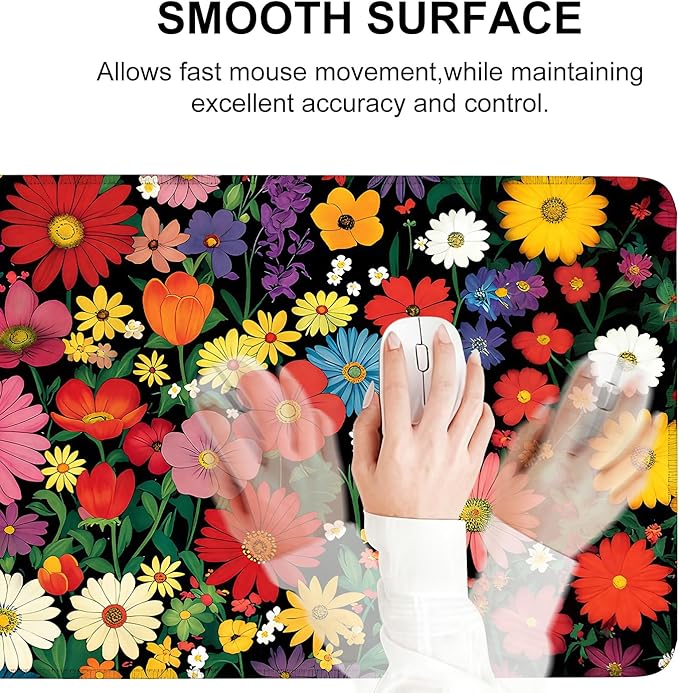 Mouse Pad, Large Anti-Slip with Stitched Edges Desk Mat Desktop Laptop Computer Desk Keyboard Mat,Table Protector Blotter Mat (Flower, 35.4" x 15.7")