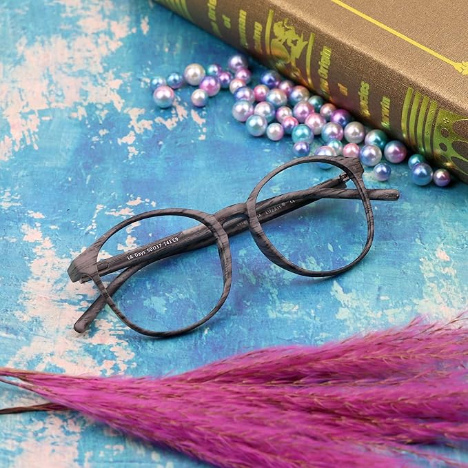 LifeArt Round Blue Light Blocking Glasses, Computer Glasses, Gaming Glasses, TV Glasses for Women Men (Wood, 1.25 Magnification)