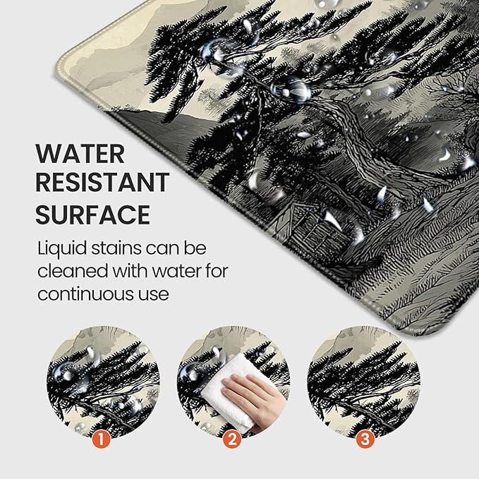 35.4 x 15.7 Inches Chinese Ink Painting Mountain Landscape Gaming Mouse Pad, XXLExtended Desk Mat with Non-Slip Rubber Base
