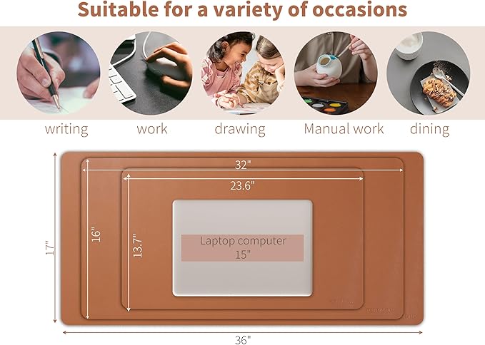 RENMTURE PU Mouse Pad, Faux Leather Large Desk Pad, Home Work Office Accessories, Non-Slip Desk Mat, Waterproof Gaming Pad Desk Blotter (36"x17", Brown)