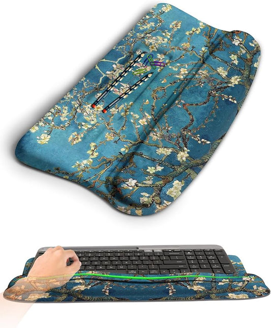Ergonomic Wave Wrist Rest with Keyboard Stand, Cushioned Palm Rest, Comfortable Integrated Memory Foam for Natural Typing and Relieve Wrist Pain, Van Gogh Apricot Blossom