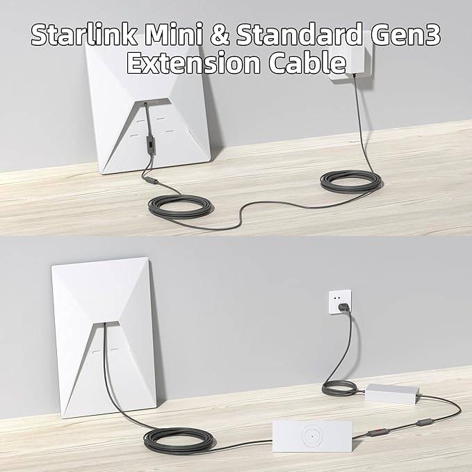 DaierTek Starlink Mini Extension Cable with Current and Voltage Digital Display Waterproof Starlink Standard Gen3 DC Male to DC Female Extender Cord, 0.66FT