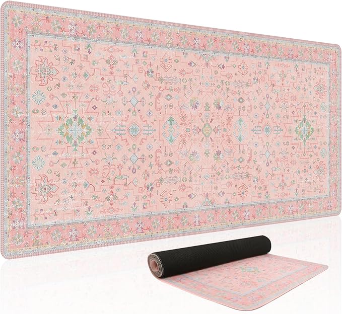 Baziabbo Pink Floral Desk Mat,XXL Extended Big Mouse Pad,Gaming Mousepad with Stitched Edge,Non-Slip Rubber Base Keyboard Desk Pad for Home Office Study Game