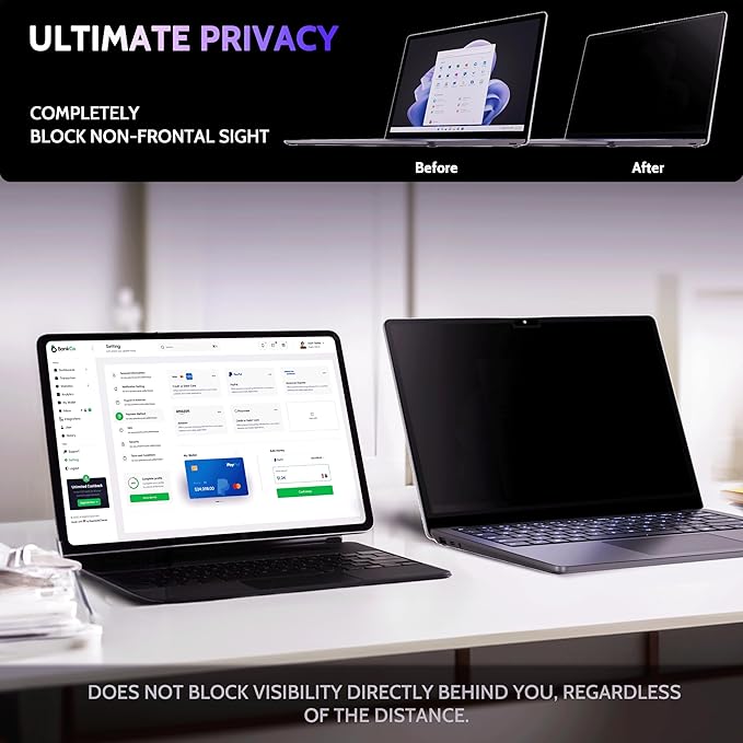 Peslv Privacy Screen for 15 Inch Surface Laptop 7, MagicSuction™ Removable Anti Spy Black Protector, Glare Blue Light Filter for Microsoft Laptop Computer Monitor