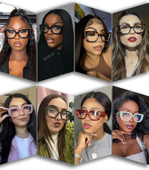 AIEYEZO Thick Frame Blue Light Glasses Men Women, Fashion Square Computer Eyeglass Anti Eyestrain & Prevent Headache