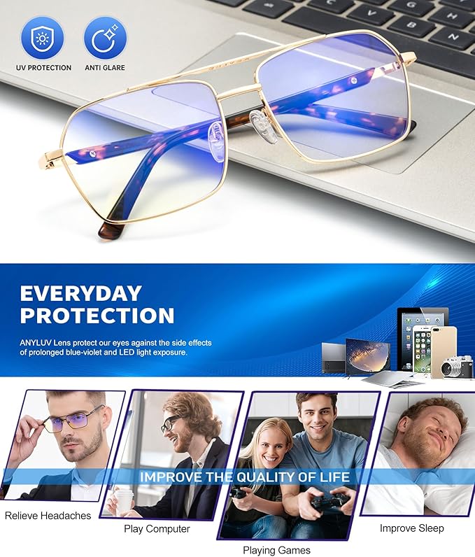 ANYLUV Blue Light Glasses Men/Women, Blue Light Blocking Glasses, Computer Screen Blocker Eyes Protection Glasses