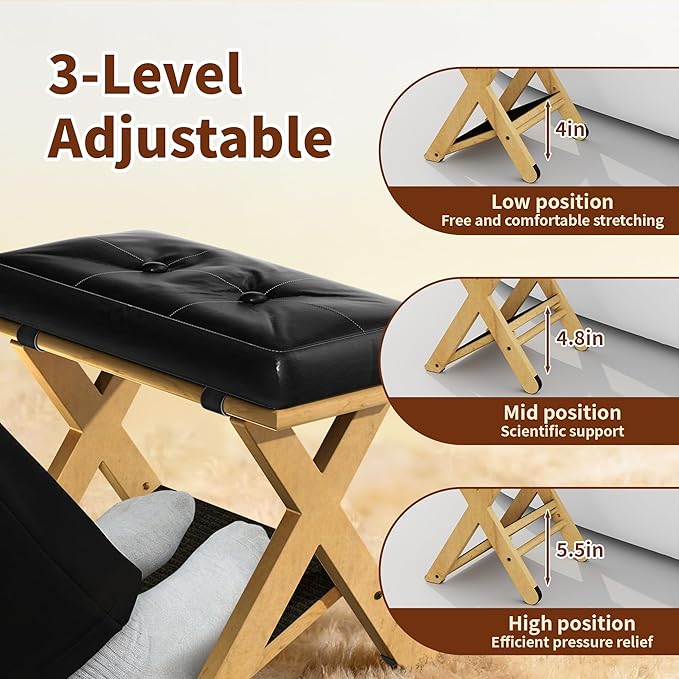 Wooden Office Foot Rest Under Desk Adjustable Height, Foot Rest for Changing Sitting Posture in The Office (Pine Wood)