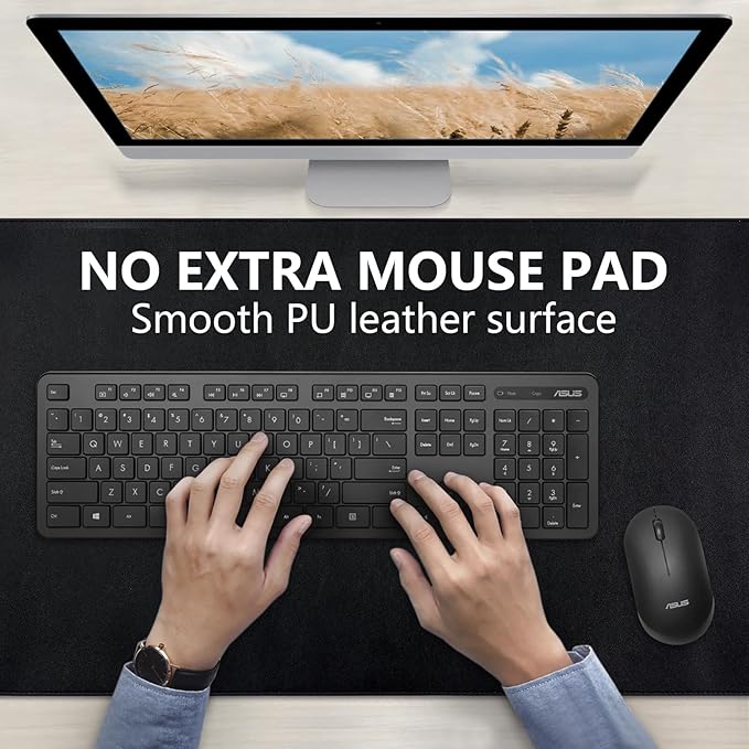 Desk Mat, Dual-Sided Pad, Large Mouse Pad, Natural Cork & PU Leather Non-Slip Waterproof Mats for Office and Home (Black, 31.5" x 15.7")
