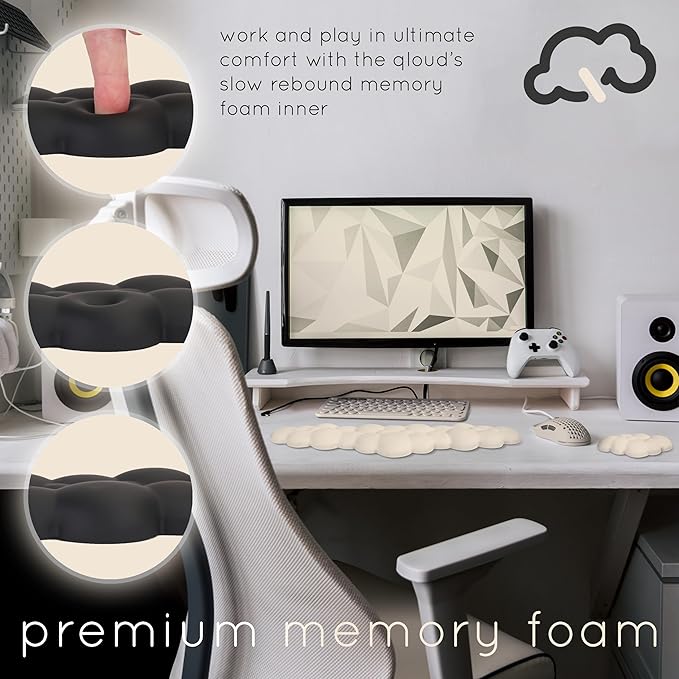 Create-ables Qloud Cloud Wrist Rest Keyboard Wrist Rest for Computer Keyboard Pad, Cloud Keyboard Wrist Rest, Wrist Pad for Keyboard, Memory Foam, Non Slip Base, Comes with Mouse Pad - Beige