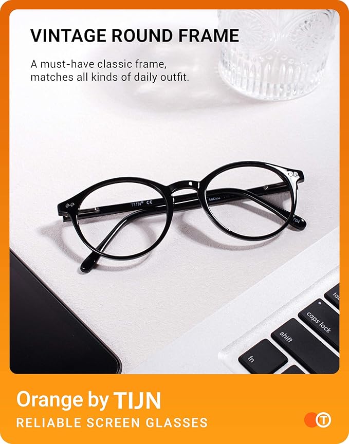 TIJN Blue Light Blocking Glasses Men Women Vintage Thick Round Rim Frame Eyeglasses