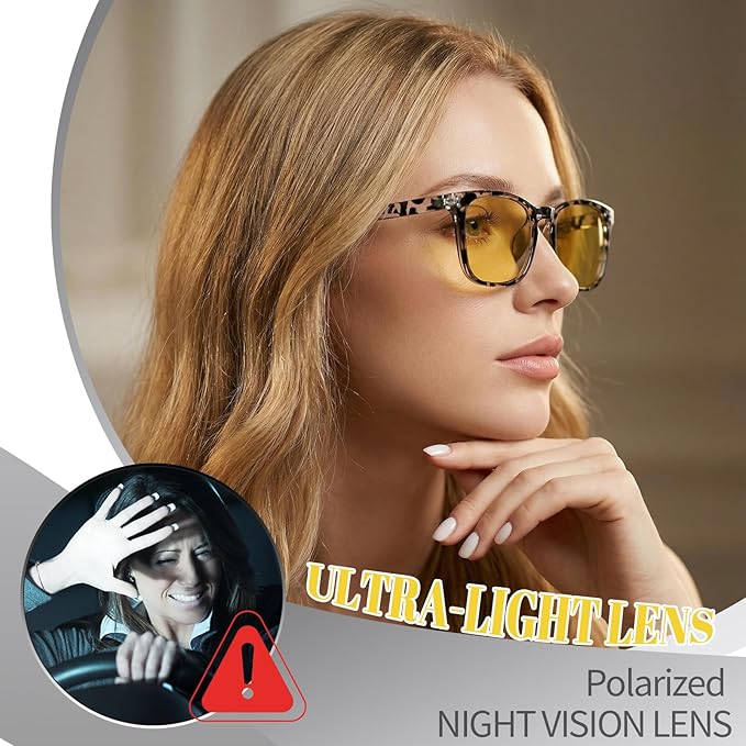 Polarized Sunglasses for Women Men, Night Driving Glasses Anti Glare Yellow Lens UV 400 for Day Night Use