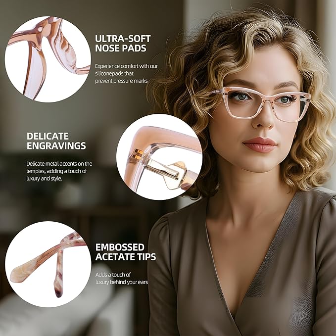DOERAYM Blue Light Glasses for Woman: Amber Tint Reading Glasses for Night Shift Nurses & Office Workers