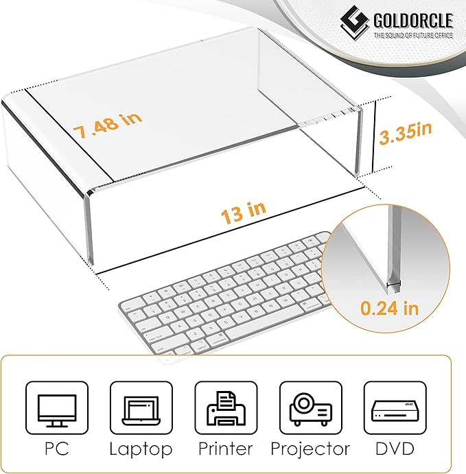 Acrylic Monitor Stand Riser Clear Computer Monitor Stand for Laptop PC Printer Computer Riser Acrylic Tray