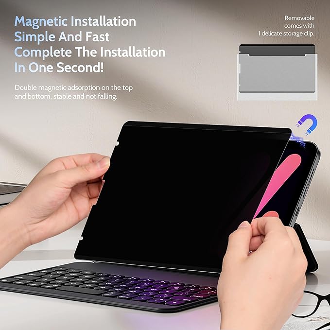 Peslv 4 Way Magnetic Privacy Screen Protector for iPad Pro 12.9 Inch 2018 2020 2021 2022, Removable 360 Degree Spy Private Black Security Screen Filter, Easy Install Anti Blue Light Glare
