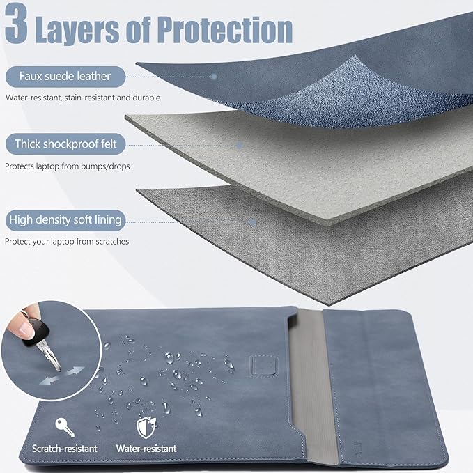HYZUO 15 Inch Laptop Case Bag Sleeve with Stand for MacBook Air 15 M5 M4 A3241 M3 A3114 M2 A2941 2026-2023, 15" Surface Laptop 7/6/5/4/3, MacBook Pro 15 A1990 A1707 2019-2016, Haze Blue