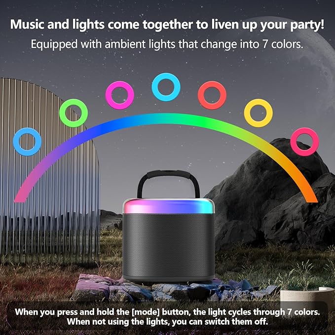JYX Mini Karaoke Machine for Kids - Black Bluetooth Speaker Unpowered Cabinets with Party Lights and 1 Wireless Microphone, Great for Adults, Ideal for Family Home Parties and Birthday Gifts