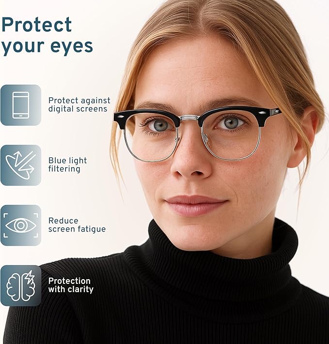racico Blue Light Glasses for Men & Women - Mixed Material + Metal Frames with UV Protection Coating