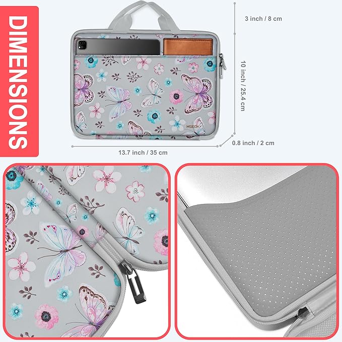 Hseok Laptop Case 13.3-14 inch Sleeve, TSA Computer Handbag Water-Resistant and Shockproof Bag Compatible with MacBook Pro/Neo 14", Mac Air/Pro 13.3" and 13"-14" Notebooks Chromebooks,Butterfly