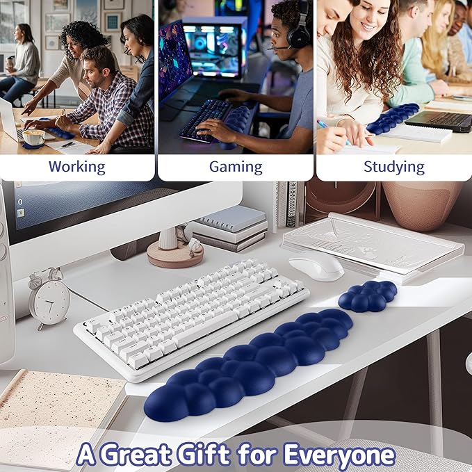 Sushret Cloud Wrist Rest Keyboard, Cloud Keyboard Wrist Pad Set with PU Leather Memory Foam, Cute Arm Rest for Palm Support, PC/Gaming Desk Accessories/Office Setup/Computer Hand Cushion - Dark Blue