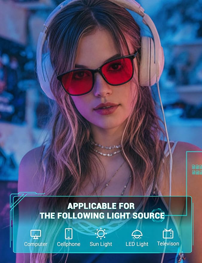 TIJN Sleep Glasses for 99.9% TR90 Blue Green Light Blocking Dual AR Coatings Red Lens for Computer Gaming Reduce Eyestrain