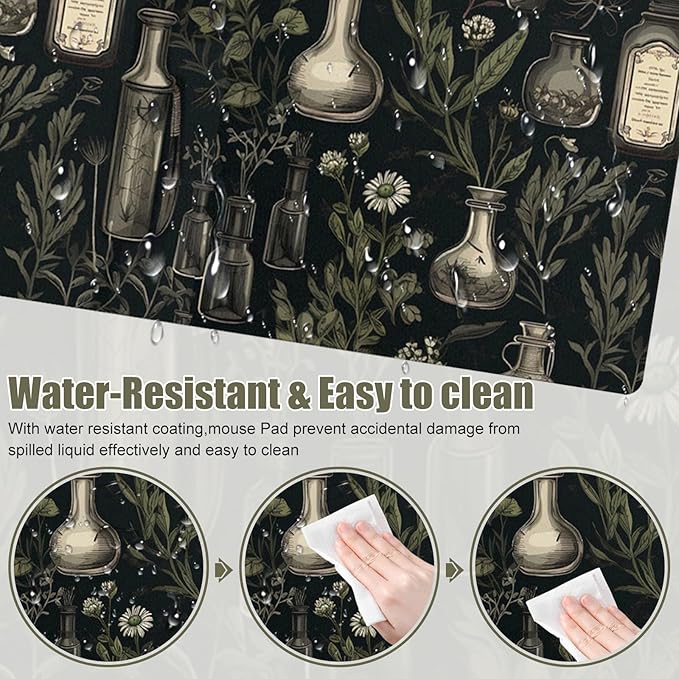 Dark Academia Desk Matt for Desktop, Mouse Pad Mat, Desk Mat for Keyboard and Mouse, Large Mouse Pad for Desk, Anti-Slip Big Mousepad with Stitched Edges, Mouse Mat for Computer, Mystical Green Plant