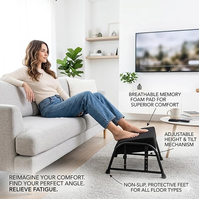 Under Desk Footrest with Memory Foam, Adjustable 10-Level Ergonomic Foot Rest for Office & Gaming Desk Accessories for Leg Rest, Reinforced Metal Frame, Non-Slip Base Extra Large（Black 2 USE