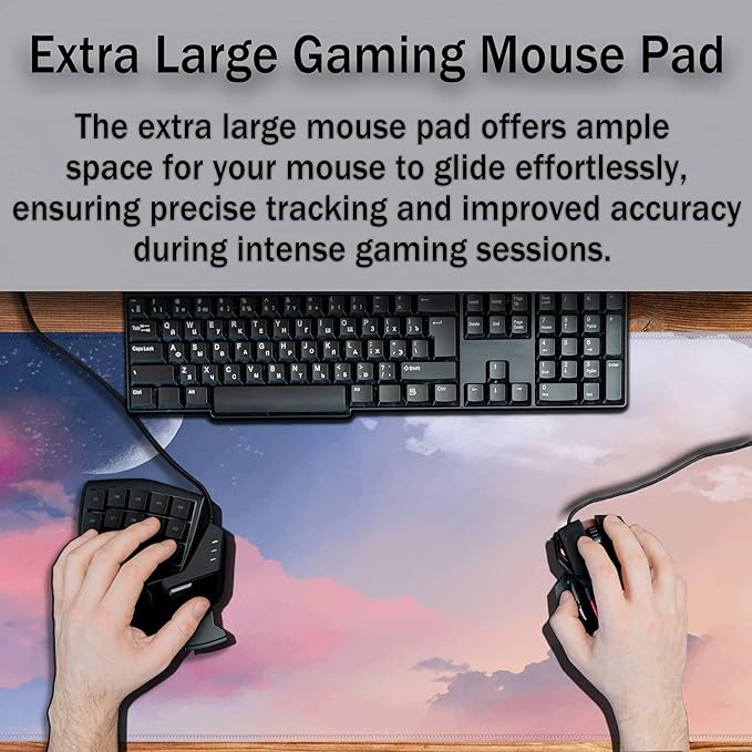 Big Mouse Pad Pink Desk Decor for Girls, Gaming Mouse Pads Desk Pad for Woman Keyboard Mousepad, Mouse Pad Big Non-Slip Rubber Base, 35.4" X 15.7" for Work/Game/Office Watercolor Pastel Sky